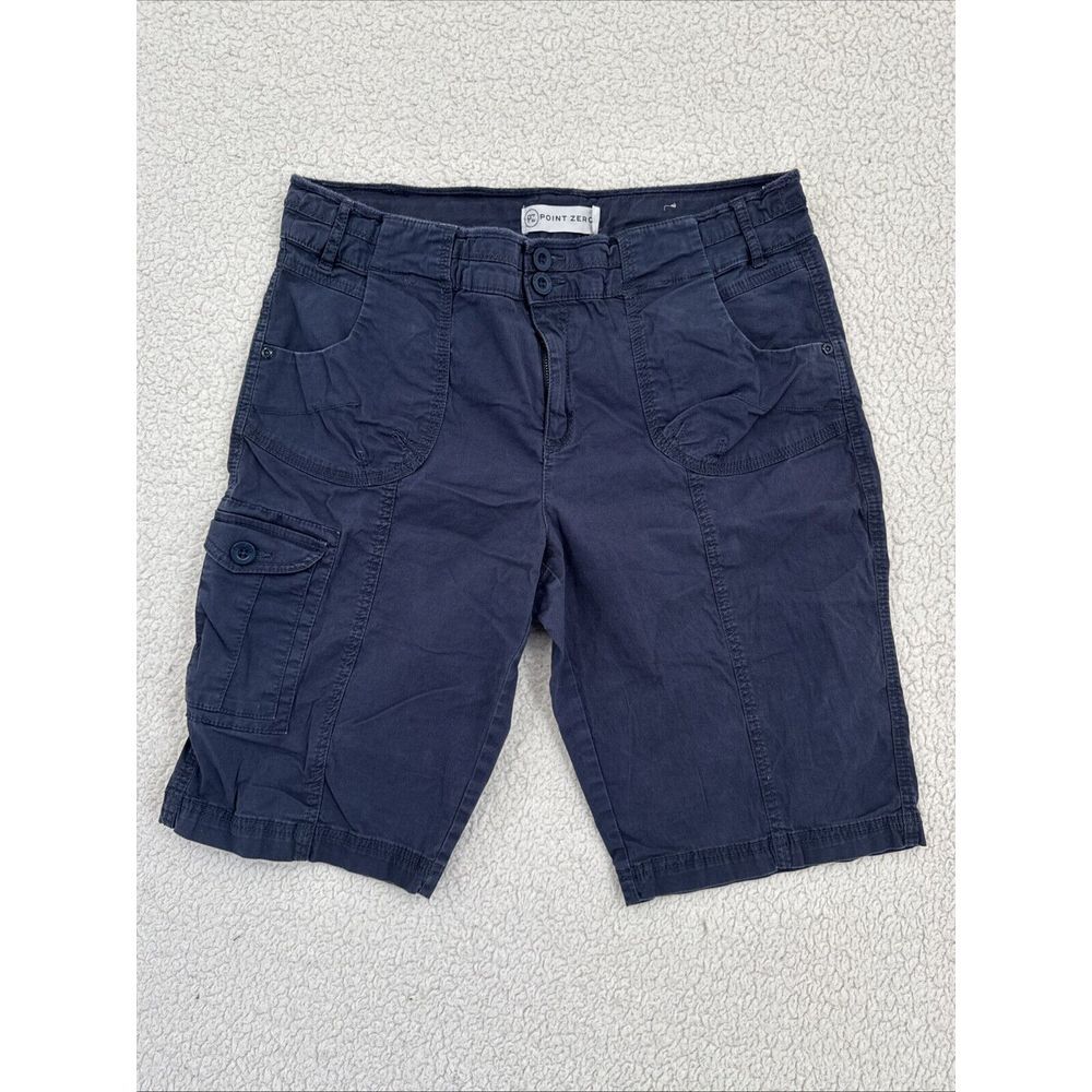 Point Zero Cargo Capri‎ Pants Women Size 12 Blue Cargo Pockets Flat Front